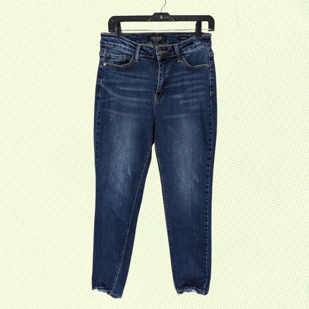 Judy Blue Los Angeles 9 x 29 Slim Fit Denim Jeans JB84136 Distressed hem Stretch